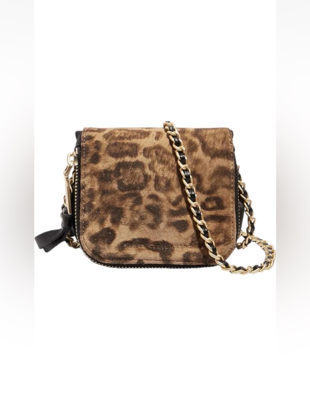 Aimee Kestenberg Leopard Print Brown Leather Crossbody Mini Bag w Gold Chain